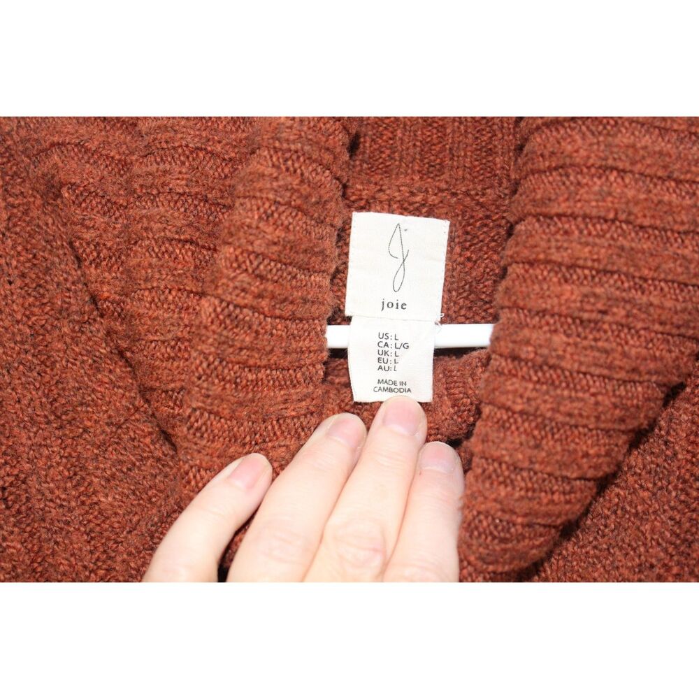 Joie Rust Orange/Brown Soft Chunky Cable Knit Turtleneck Sweater L - Picture 6 of 6